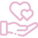two hearts above hand icon
